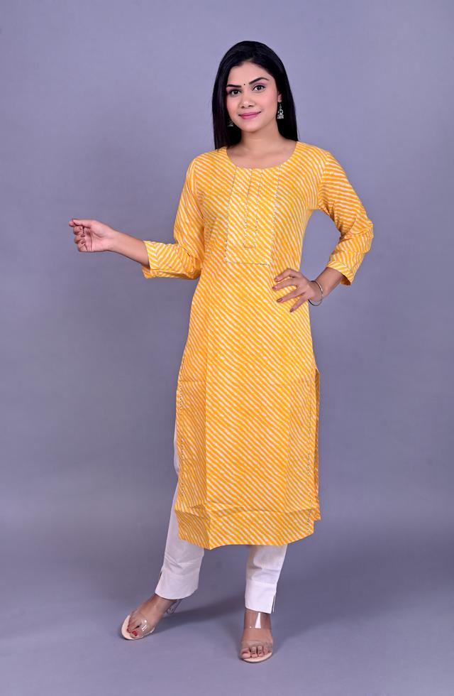 Straight Fit Kurti In Yellow Color