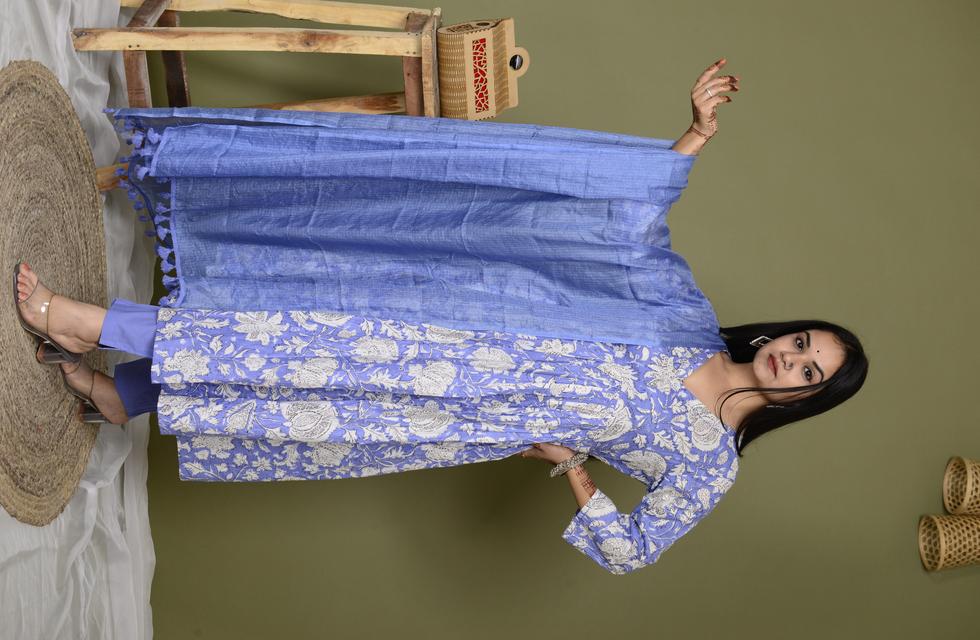 Beautiful Anarkali Suit Set With Katha Work in Royal Blue Color