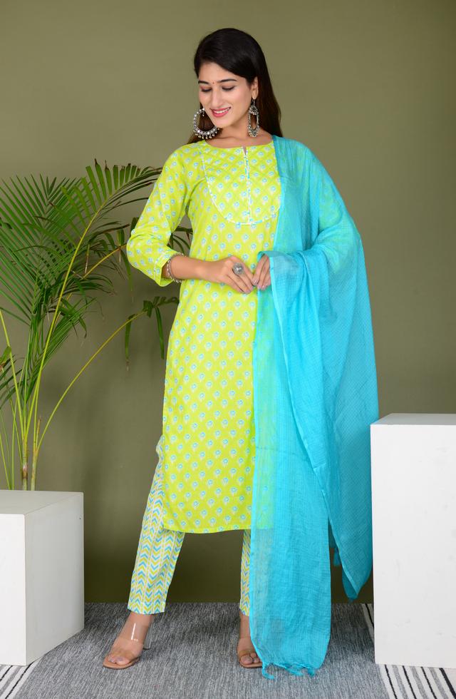 Straight Suit Set In Light Lime Green