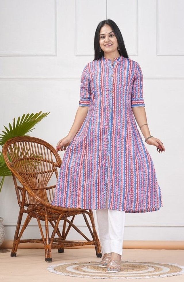 Stunning A-Line Kurti In Deep Sky Blue