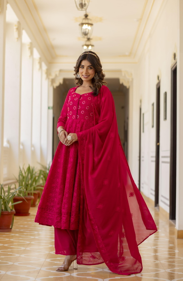 Charming Hot Pink  Anarkali Suit Set