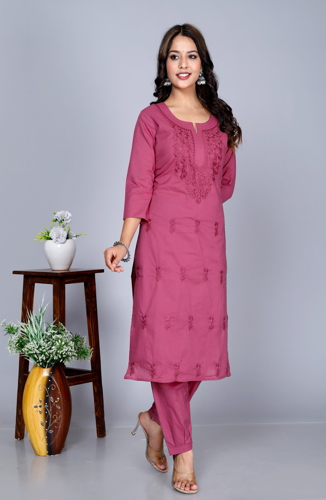 Chikankari Wine Kurti For Women