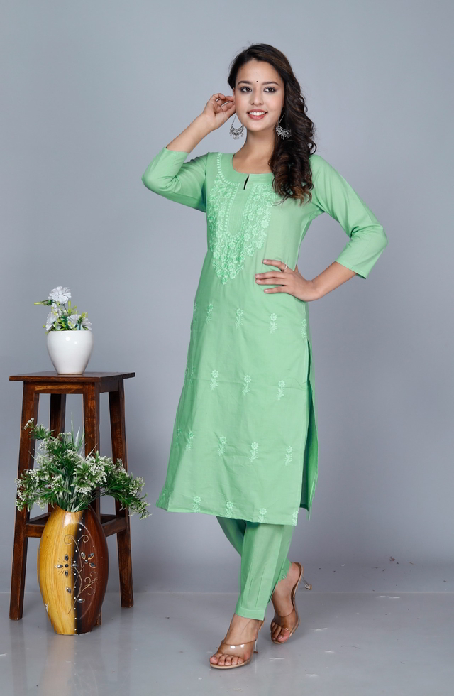 Chikankari  Sea Green Kurti