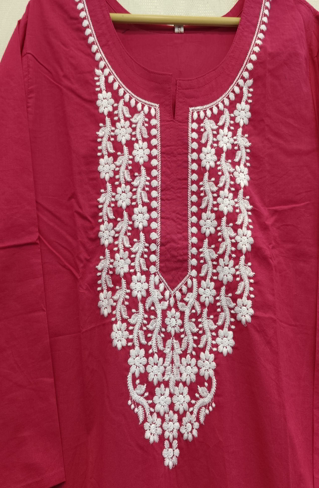 Chikankari Hot Pink Kurti For Women