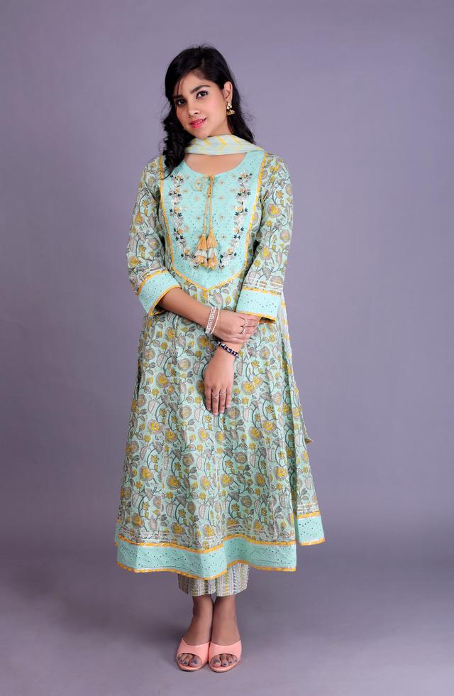 Beautiful Anarkali Suit Set In Mint Green Color