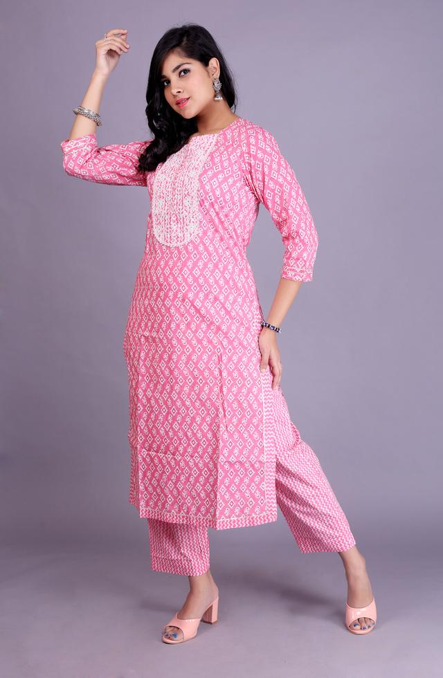Beautiful Kurta With Pant Set In Pink Color With Gota And Embroidery Work