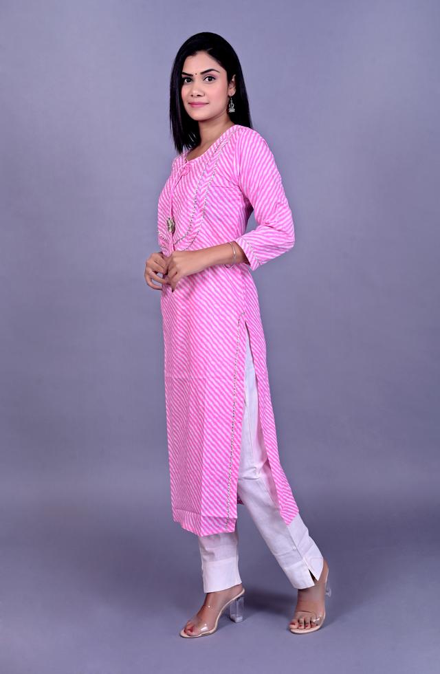 Lehariya Printed Kurti In Pink Color