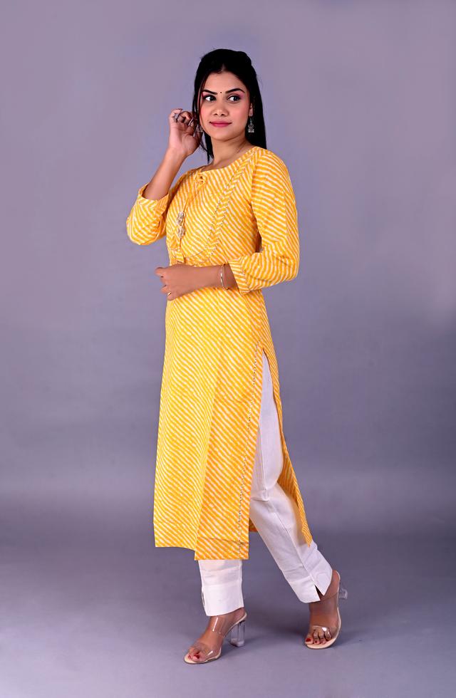 Lehariya Printed Kurti In Yellow