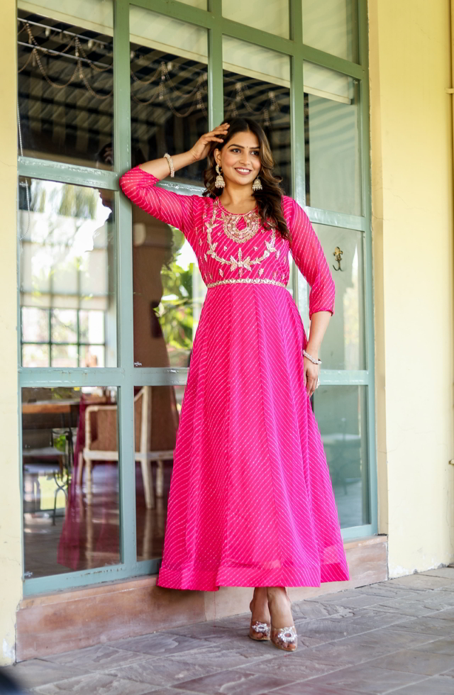 Pure Georgette Long Dress In Pink