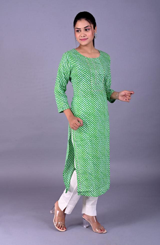 Gorgeous Lehariya Straight Kurti In Green
