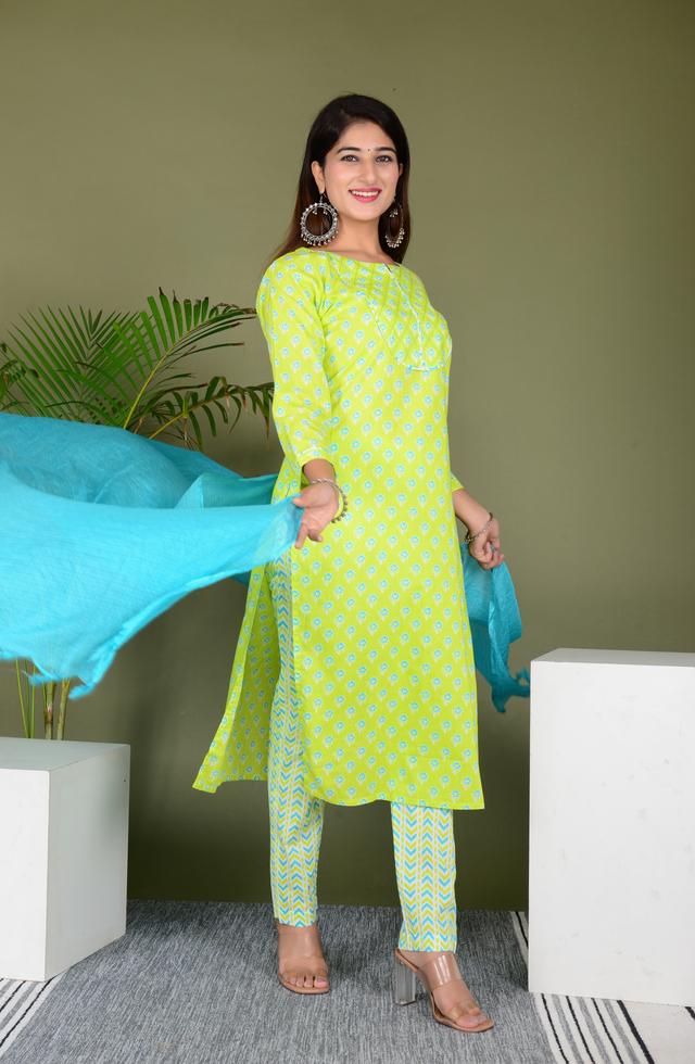 Straight Suit Set In Light Lime Green
