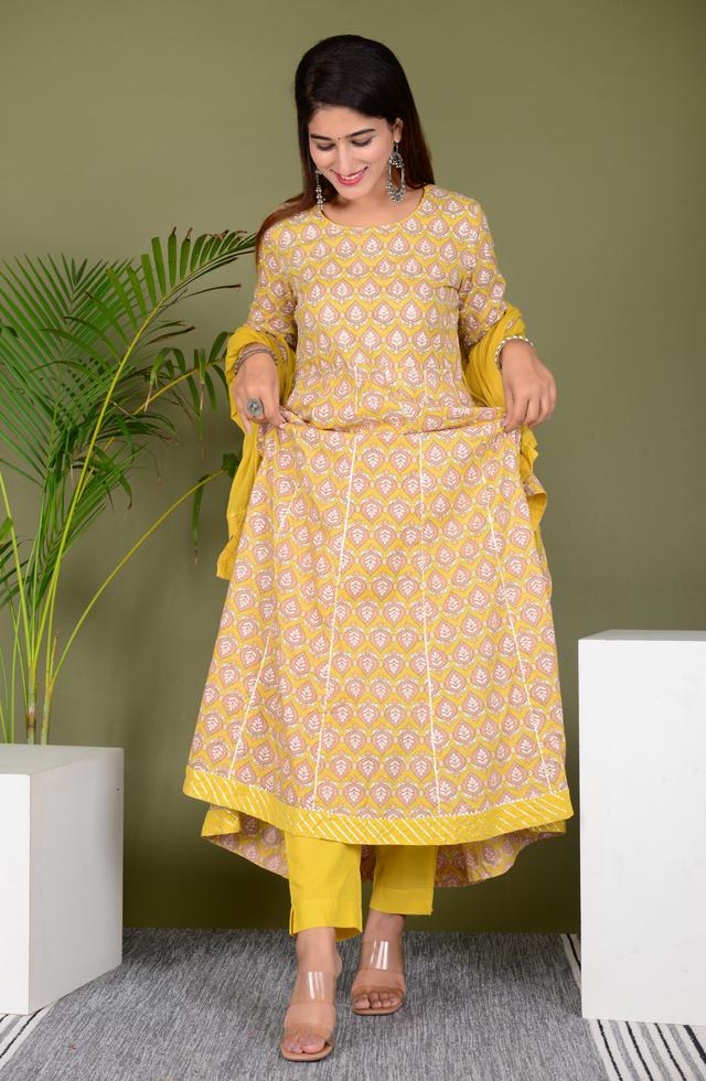Attractive Pure Cotton Anarkali Suit Set