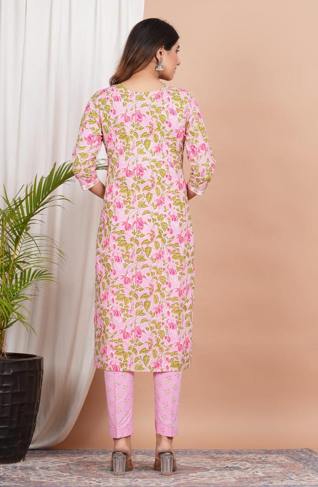 Floral Printed And Embroidered Straight Suit