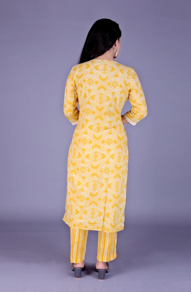 pStraight Suit In Cyber Yellow By Yukta