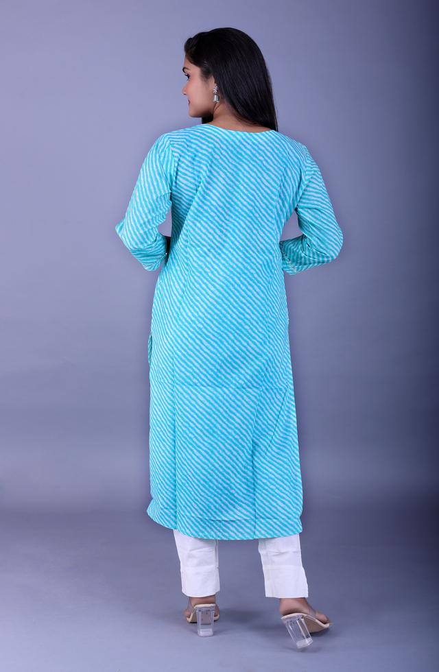 pGorgeous Straight Fit Kurti In Sky Blue