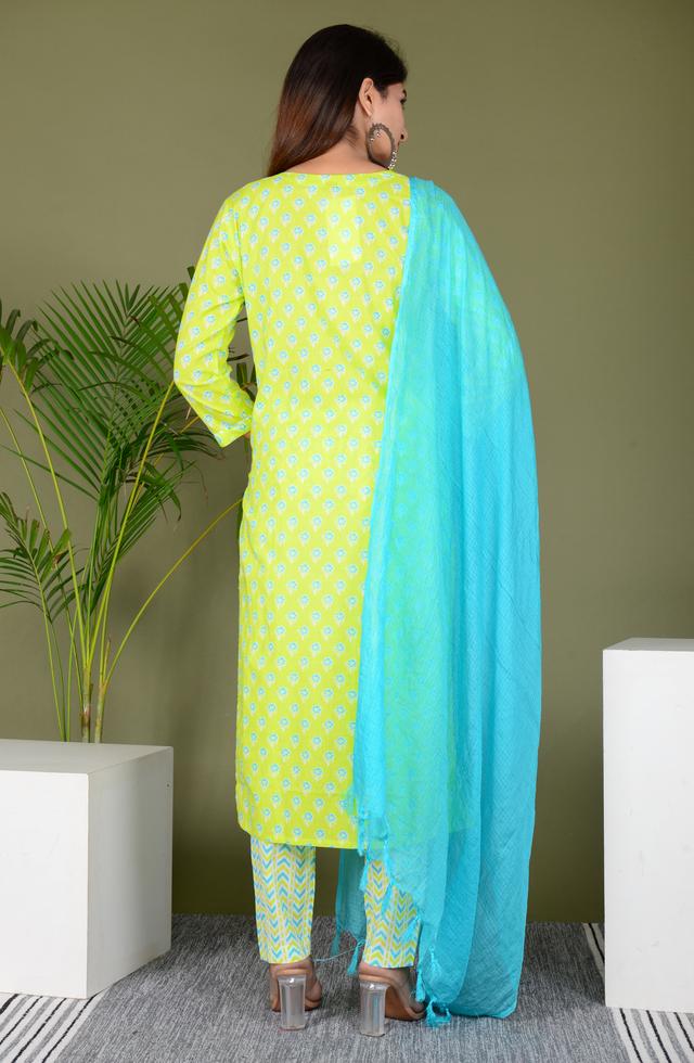 pStraight Suit Set In Light Lime Green