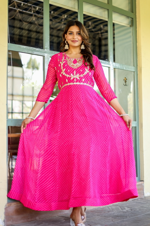pPure Georgette Long Dress In Pink
